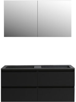 Boss & Wessing Badkamermeubel BWS Pepper Wastafel Acryl Mat Zwart Incl Spiegelkast 2 Deurs Met 2 Krgtn 120x55x46 cm Mat Zwart