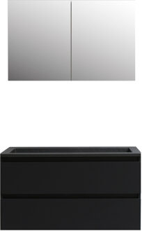 Boss & Wessing Badkamermeubel BWS Pepper Wastafel Acryl Mat Zwart Incl Spiegelkast 2 Deurs Met Kraangat 100x55x46 cm Mat Zwart