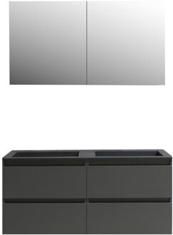 Boss & Wessing Badkamermeubel BWS Pepper Wastafel Acryl Mat Zwart Incl Spiegelkast 2 Deurs Zonder Krg 120x55x46 cm Antraciet
