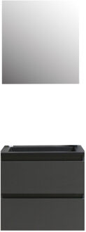 Boss & Wessing Badkamermeubel BWS Pepper Wastafel Acryl Mat Zwart Incl Spiegelkast Met Kraangat 60x55x46 cm Antraciet