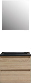 Boss & Wessing Badkamermeubel BWS Pepper Wastafel Acryl Mat Zwart Incl Spiegelkast Zonder Kraangat 60x55x46 cm Eiken