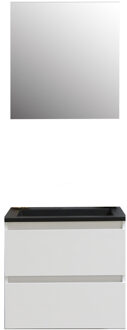Boss & Wessing Badkamermeubel BWS Pepper Wastafel Acryl Mat Zwart Incl Spiegelkast Zonder Kraangat 60x55x46 cm Wit