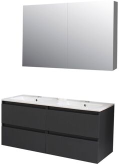 Boss & Wessing Badkamermeubel BWS Pepper Wastafel Porselein 2 Kraangaten Spiegelkast 120x55x46 cm Antraciet