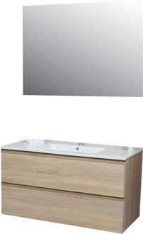 Boss & Wessing Badkamermeubel BWS Pepper Wastafel Porselein Incl Spiegel En Kraangat 100x55x46 cm Eiken