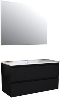 Boss & Wessing Badkamermeubel BWS Pepper Wastafel Porselein Incl Spiegel En Kraangat 100x55x46 cm Mat Zwart