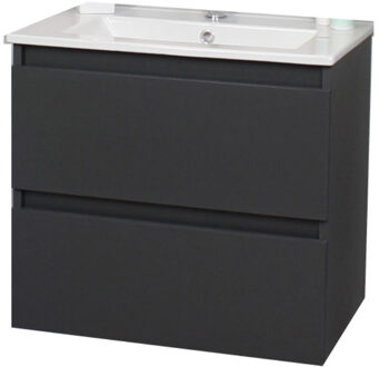 Boss & Wessing Badkamermeubel BWS Pepper Wastafel Porselein Incl Spiegel En Kraangat 60x55x46 cm Antraciet