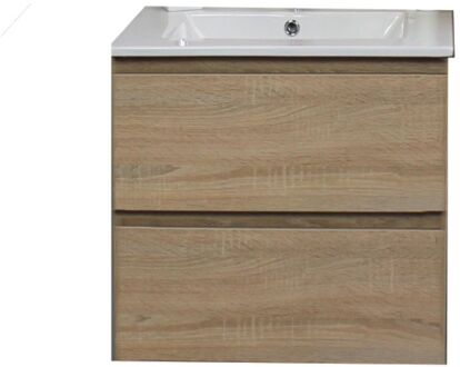 Boss & Wessing Badkamermeubel BWS Pepper Wastafel Porselein Incl Spiegel En Kraangat 60x55x46 cm Eiken