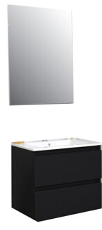 Boss & Wessing Badkamermeubel BWS Pepper Wastafel Porselein Incl Spiegel En Kraangat 60x55x46 cm Mat Zwart