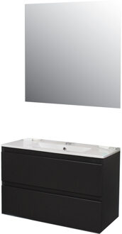 Boss & Wessing Badkamermeubel BWS Pepper Wastafel Porselein Incl Spiegel En Kraangat 80x55x46 cm Antraciet