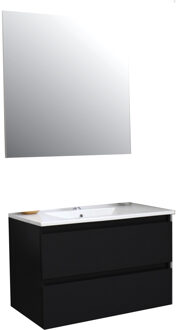 Boss & Wessing Badkamermeubel BWS Pepper Wastafel Porselein Incl Spiegel En Kraangat 80x55x46 cm Mat Zwart