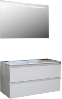 Boss & Wessing Badkamermeubel BWS Pepper Wastafel Porselein Incl Spiegel Met LED Verlichting En Kraangat 100x55x46 cm Wit