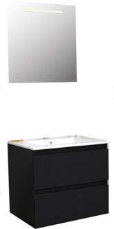 Boss & Wessing Badkamermeubel BWS Pepper Wastafel Porselein Incl Spiegel Met LED Verlichting En Kraangat 60x55x46 cm Mat Zwart