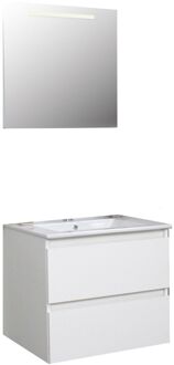 Boss & Wessing Badkamermeubel BWS Pepper Wastafel Porselein Incl Spiegel Met LED Verlichting En Kraangat 60x55x46 cm Wit