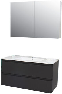 Boss & Wessing Badkamermeubel BWS Pepper Wastafel Porselein Incl Spiegelkast 2 Deurs Met 1 Krg 100x55x46 cm Antraciet