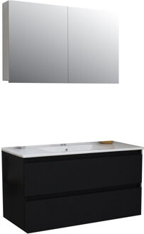 Boss & Wessing Badkamermeubel BWS Pepper Wastafel Porselein Incl Spiegelkast 2 Deurs Met 1 Krg 100x55x46 cm Mat Zwart