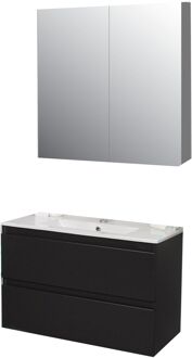Boss & Wessing Badkamermeubel BWS Pepper Wastafel Porselein Incl Spiegelkast 2 Deurs Met 1 Krg 80x55x46 cm Antraciet