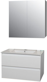 Boss & Wessing Badkamermeubel BWS Pepper Wastafel Porselein Incl Spiegelkast 2 Deurs Met 1 Krg 80x55x46 cm Wit