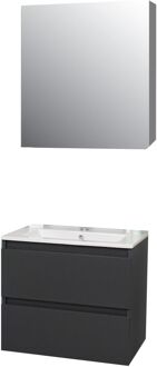 Boss & Wessing Badkamermeubel BWS Pepper Wastafel Porselein Incl Spiegelkast Met Kraangat 60x55x46 cm Antraciet