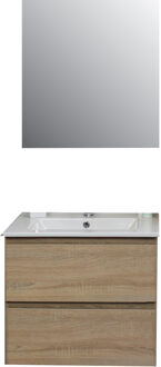 Boss & Wessing Badkamermeubel BWS Pepper Wastafel Porselein Incl Spiegelkast Met Kraangat 60x55x46 cm Eiken