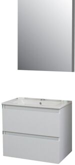 Boss & Wessing Badkamermeubel BWS Pepper Wastafel Porselein Incl Spiegelkast Met Kraangat 60x55x46 cm Wit