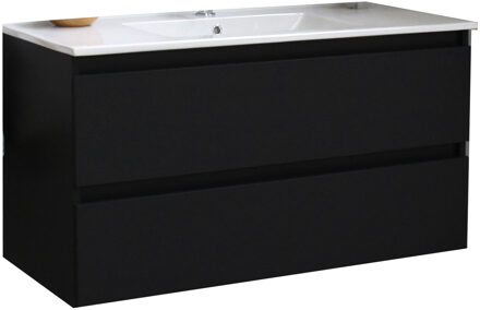 Boss & Wessing Badkamermeubel BWS Pepper Wastafel Porselein Met Kraangat 100x55x46 cm Mat Zwart