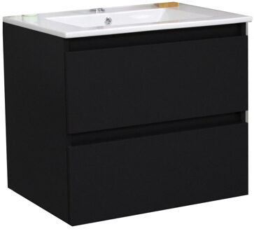 Boss & Wessing Badkamermeubel BWS Pepper Wastafel Porselein Met Kraangat 60x55x46 cm Mat Zwart