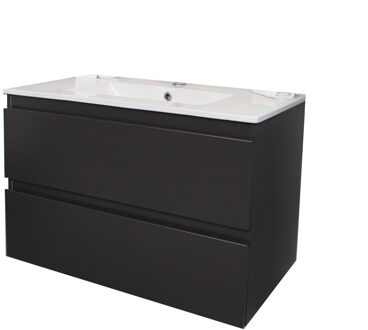 Boss & Wessing Badkamermeubel BWS Pepper Wastafel Porselein Met Kraangat 80x55x46 cm Antraciet