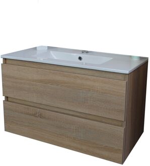 Boss & Wessing Badkamermeubel BWS Pepper Wastafel Porselein Met Kraangat 80x55x46 cm Eiken