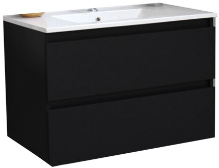 Boss & Wessing Badkamermeubel BWS Pepper Wastafel Porselein Met Kraangat 80x55x46 cm Mat Zwart