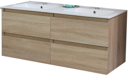 Boss & Wessing Badkamermeubel BWS Pepper Wastafel Porselein Twee Kraangaten 120x55x46 cm Eiken