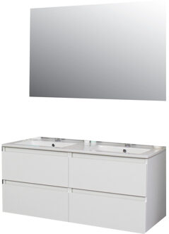 Boss & Wessing Badkamermeubel BWS Pepper Wastafel Porselein Twee Kraangaten Incl Spiegel 120x55x46 cm Wit