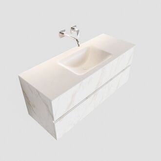 Boss & Wessing Badkamermeubel BWS Valencia Carrara Mat 120 cm Solid Surface Wastafel (0 kraangaten, 2 lades)