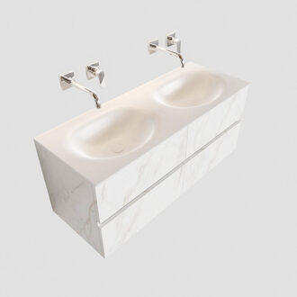 Boss & Wessing Badkamermeubel BWS Valencia Carrara Mat 120 cm Solid Surface Wastafel Dubbel (0 kraangaten, 4 lades)