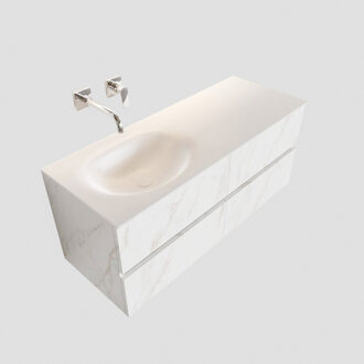 Boss & Wessing Badkamermeubel BWS Valencia Carrara Mat 120 cm Solid Surface Wastafel Links (0 kraangaten, 4 lades)