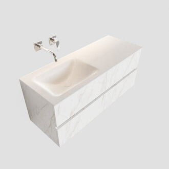 Boss & Wessing Badkamermeubel BWS Valencia Carrara Mat 120 cm Solid Surface Wastafel Rechthoekige Wasbak Links (0 kraangaten, 4 lades)