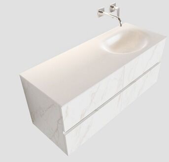 Boss & Wessing Badkamermeubel BWS Valencia Carrara Mat 120 cm Solid Surface Wastafel Rechts (0 kraangaten, 4 lades)