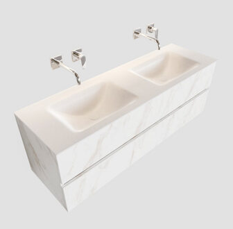 Boss & Wessing Badkamermeubel BWS Valencia Carrara Mat 150 cm Solid Surface Wastafel Dubbel (0 kraangaten, 2 lades)
