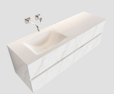 Boss & Wessing Badkamermeubel BWS Valencia Carrara Mat 150 cm Solid Surface Wastafel Rechthoekige Wasbak Links (0 kraangaten, 4 lades)