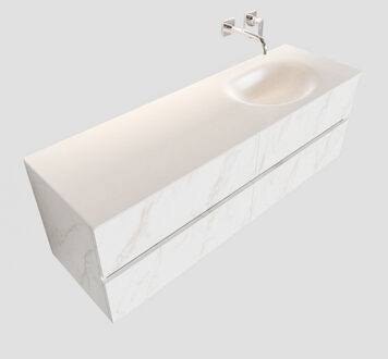 Boss & Wessing Badkamermeubel BWS Valencia Carrara Mat 150 cm Solid Surface Wastafel Rechts (0 kraangaten, 4 lades)