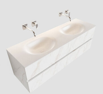 Boss & Wessing Badkamermeubel BWS Valencia Carrara Mat 200 cm Solid Surface Wastafel Dubbel (0 kraangaten, 4 lades)