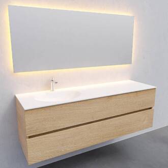 Boss & Wessing Badkamermeubel Solid Surface AQS Stockholm 150x46 cm Links Wood Washed Oak Boss & Wessing