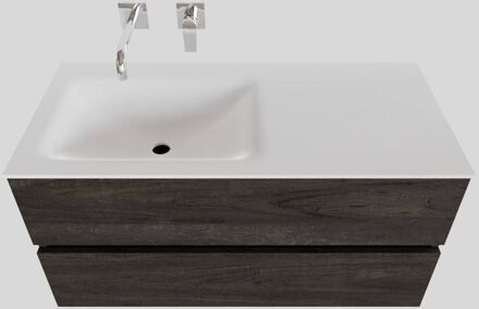 Boss & Wessing Badkamermeubel Solid Surface BWS Oslo 100x46 cm Links Wood Dark Brown (0 kraangaten) Houtlook