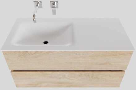 Boss & Wessing Badkamermeubel Solid Surface BWS Oslo 100x46 cm Links Wood Washed Oak (0 kraangaten) Houtlook