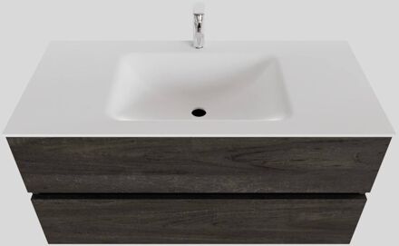 Boss & Wessing Badkamermeubel Solid Surface BWS Oslo 100x46 cm Midden Wood Dark Brown (met 1 kraangat) Houtlook
