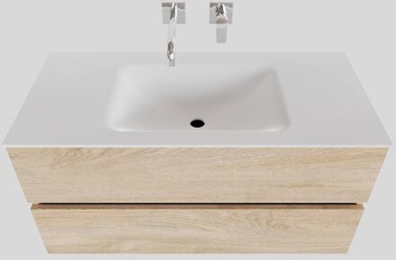 Boss & Wessing Badkamermeubel Solid Surface BWS Oslo 100x46 cm Midden Wood Washed Oak (0 kraangaten) Houtlook