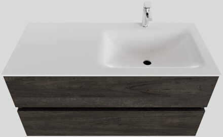 Boss & Wessing Badkamermeubel Solid Surface BWS Oslo 100x46 cm Rechts Wood Dark Brown (met 1 kraangat) Houtlook