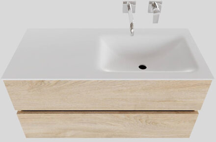 Boss & Wessing Badkamermeubel Solid Surface BWS Oslo 100x46 cm Rechts Wood Washed Oak (0 kraangaten) Houtlook