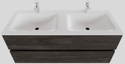 Boss & Wessing Badkamermeubel Solid Surface BWS Oslo 120x46 cm Dubbel Wood Dark Brown (2 kraangaten) Houtlook
