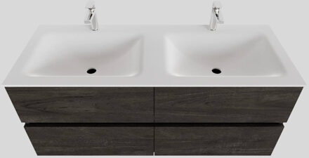 Boss & Wessing Badkamermeubel Solid Surface BWS Oslo 120x46 cm Dubbel Wood Dark Brown 4 Laden (2 kraangaten) Houtlook
