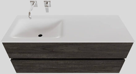 Boss & Wessing Badkamermeubel Solid Surface BWS Oslo 120x46 cm Links Wood Dark Brown (0 kraangaten) Houtlook